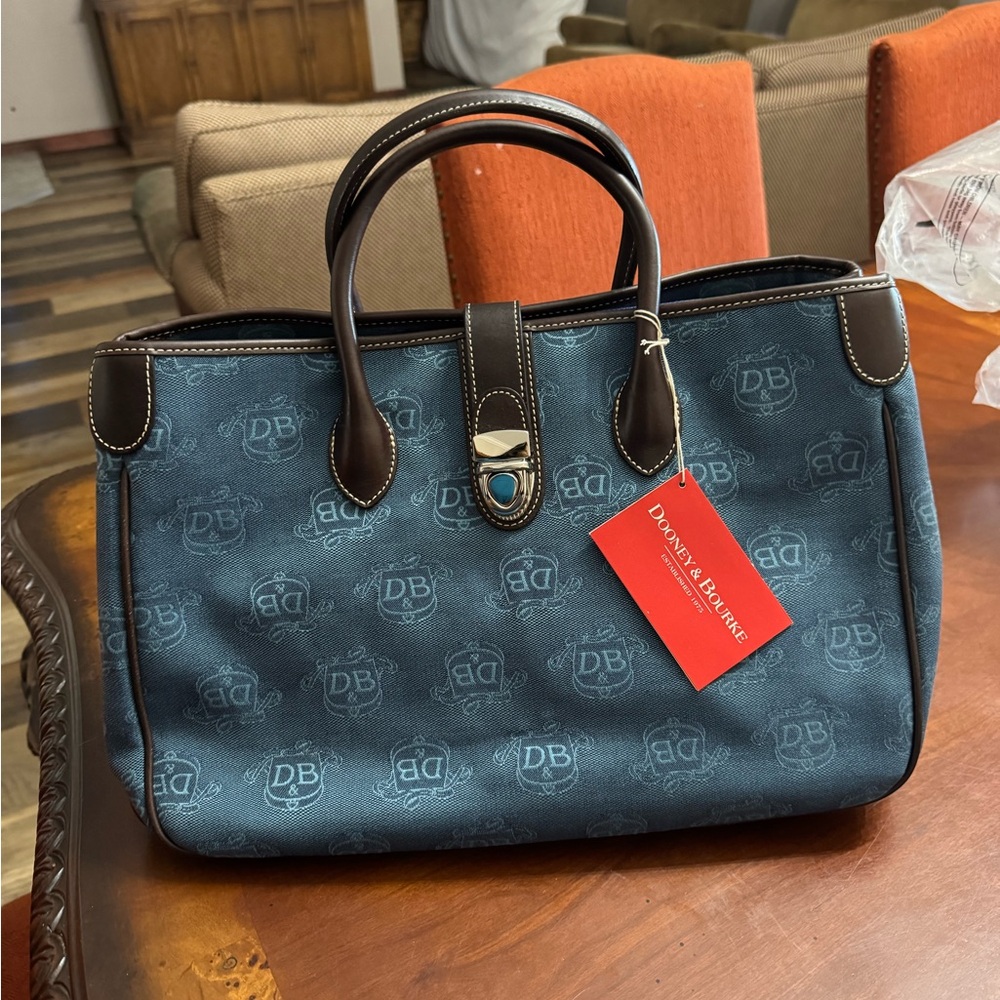 Dooney & Bourke Leather Trim Teal Satchel (style H00165)